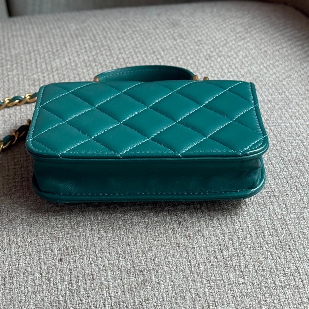 🎀 CC Top Handle Flap Coin Purse W/Chain Lambskin 31 - Picture 4 of 12